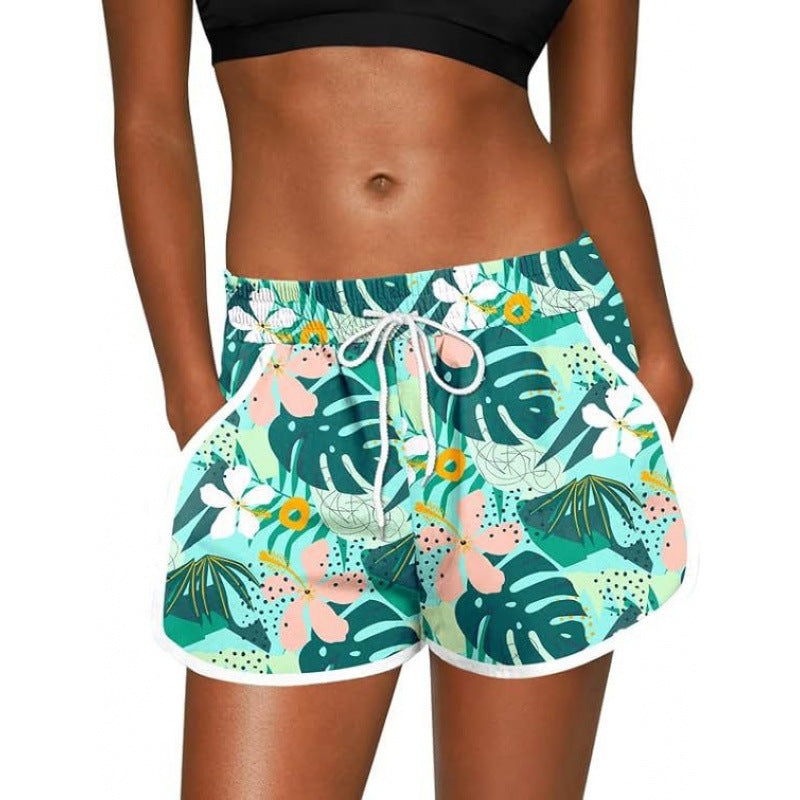 Tropical Print Drawstring Beach Shorts - S1227
