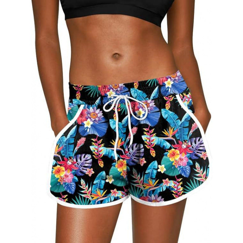 Tropical Print Drawstring Beach Shorts - S1228