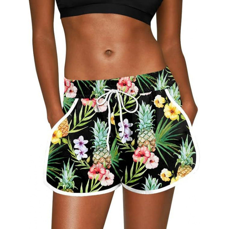 Tropical Print Drawstring Beach Shorts - S1229