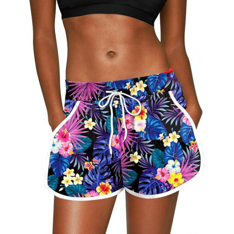 Tropical Print Drawstring Beach Shorts - S1232
