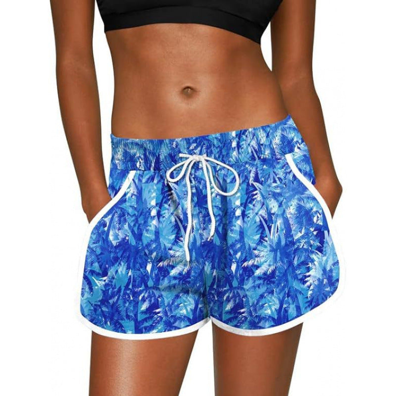 Tropical Print Drawstring Beach Shorts - S1234