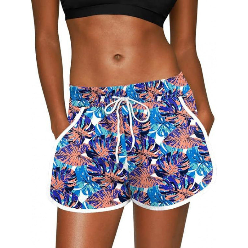 Tropical Print Drawstring Beach Shorts - S1237