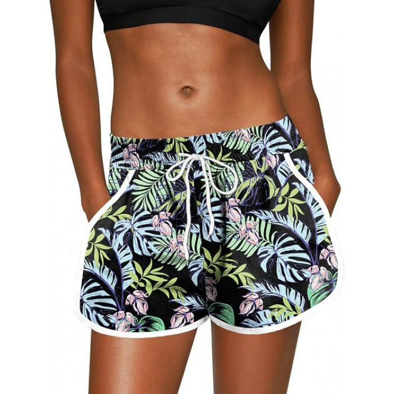 Tropical Print Drawstring Beach Shorts - S1238