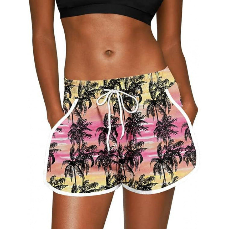Tropical Print Drawstring Beach Shorts - S1239