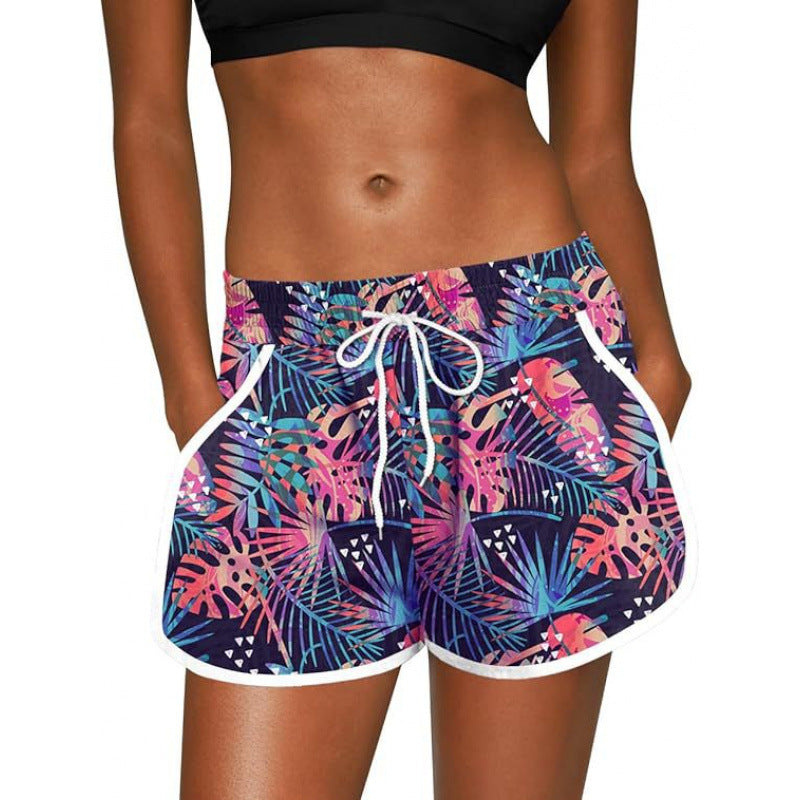 Tropical Print Drawstring Beach Shorts - S1244