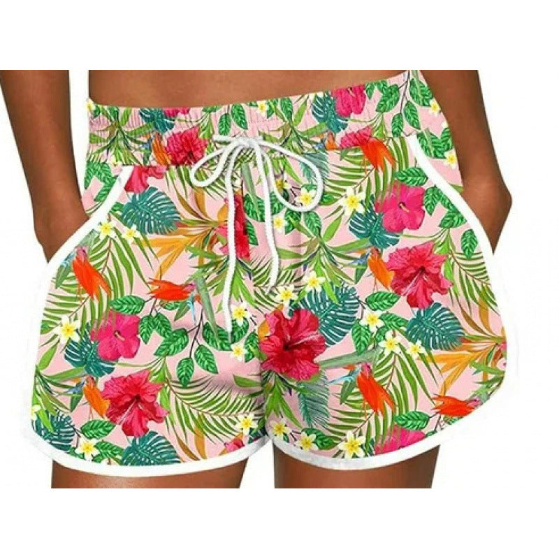 Tropical Print Drawstring Beach Shorts - S2388