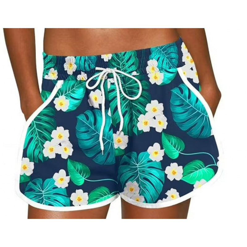 Tropical Print Drawstring Beach Shorts - S2389