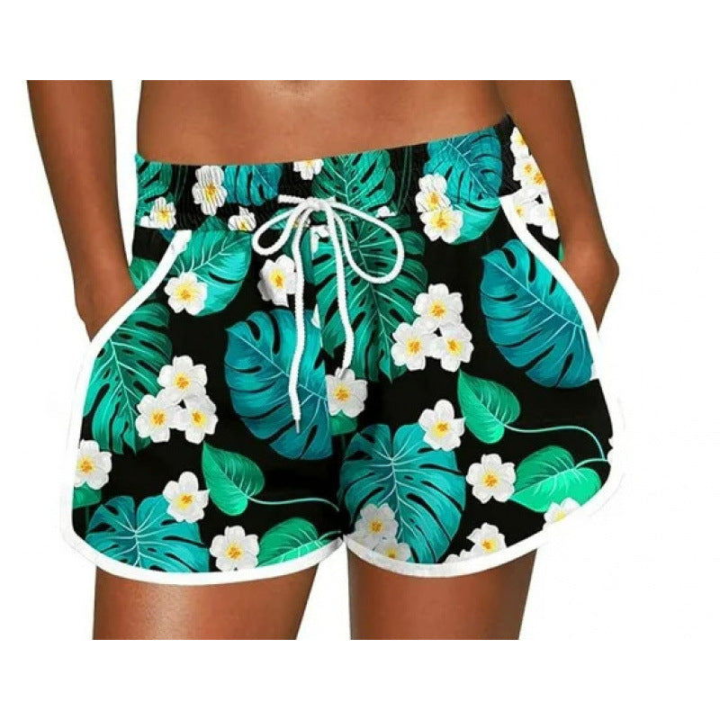 Tropical Print Drawstring Beach Shorts - S2601