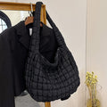 Oversized Quilted Puffer Hobo Bag - Black