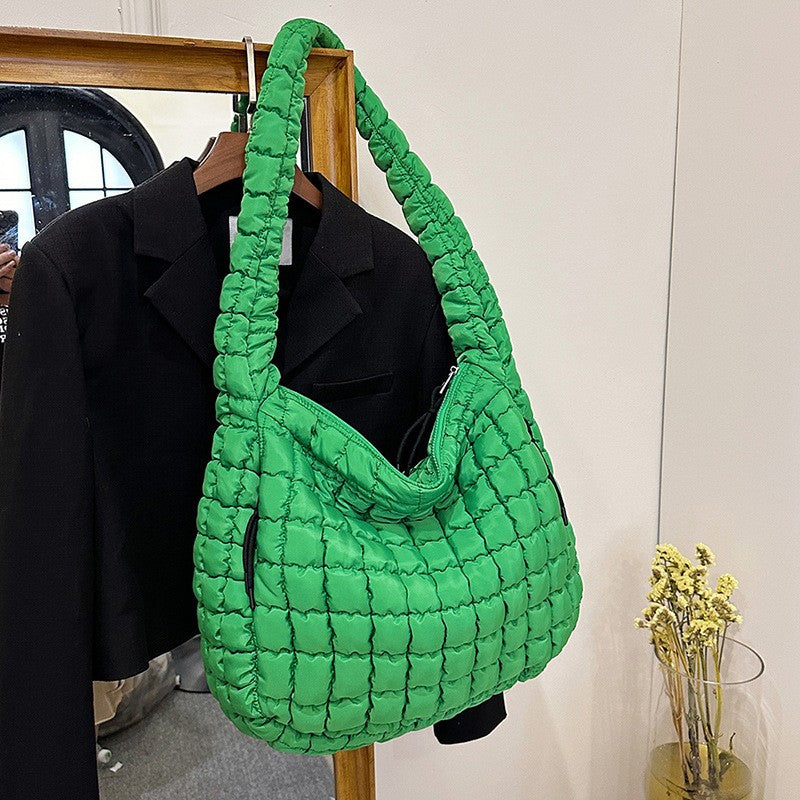 Oversized Quilted Puffer Hobo Bag - Green