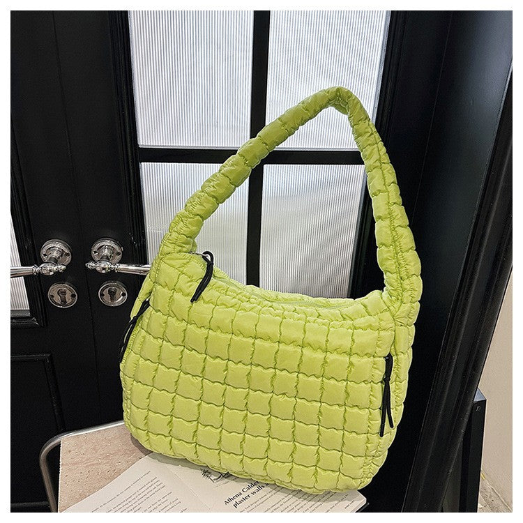 Oversized Quilted Puffer Hobo Bag - Lime