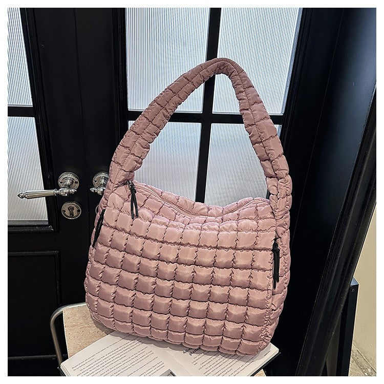 Oversized Quilted Puffer Hobo Bag - Mauve