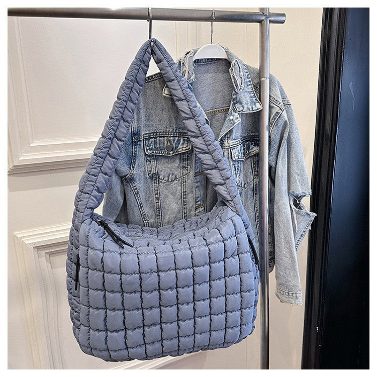 Oversized Quilted Puffer Hobo Bag - Slate