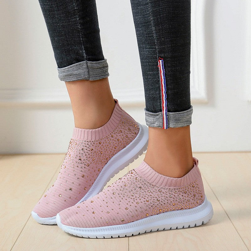 Rhinestone Knit Slip-On Sock Sneakers