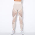 Seamless Mesh Panel High Waist Workout Leggings - Cream
