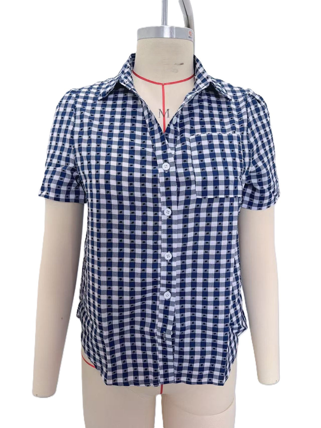 Gingham Check Short Sleeve Button Shirt - DarkBlue
