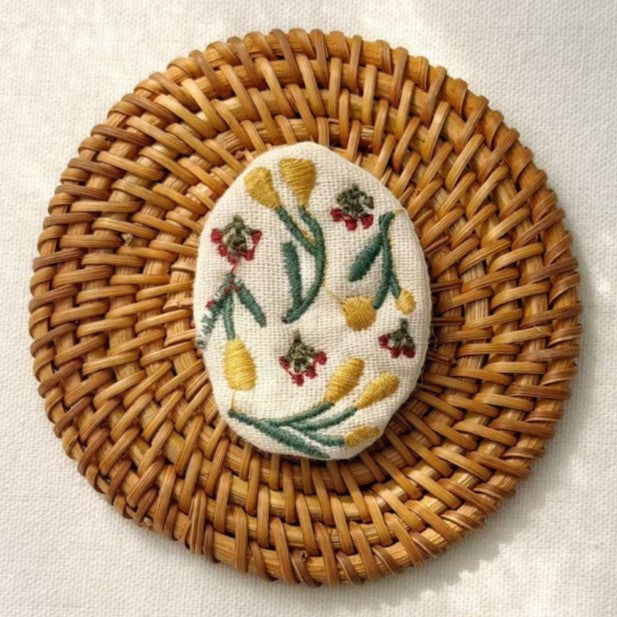 Embroidered Cottage and Wildflower Brooch - Flower_B