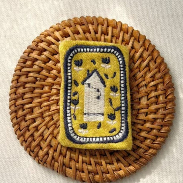Embroidered Cottage and Wildflower Brooch - House_Y