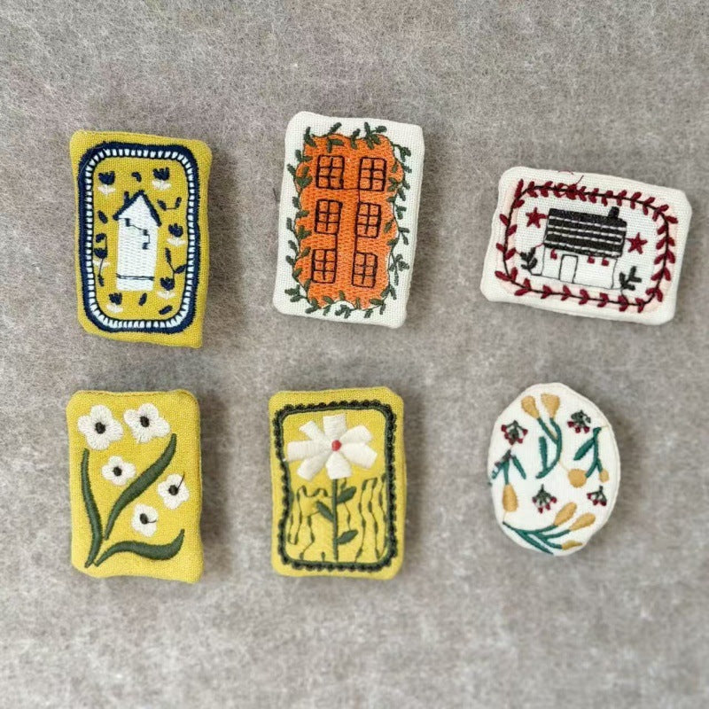 Embroidered Cottage and Wildflower Brooch - Petal