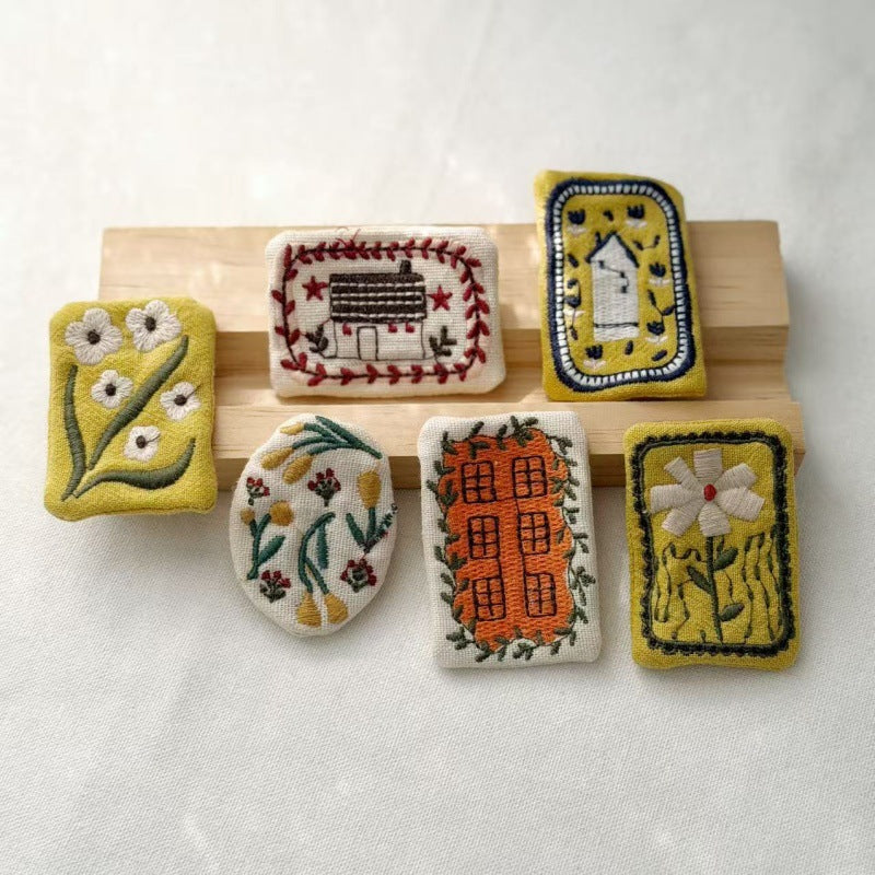 Embroidered Cottage and Wildflower Brooch - Petal - 2
