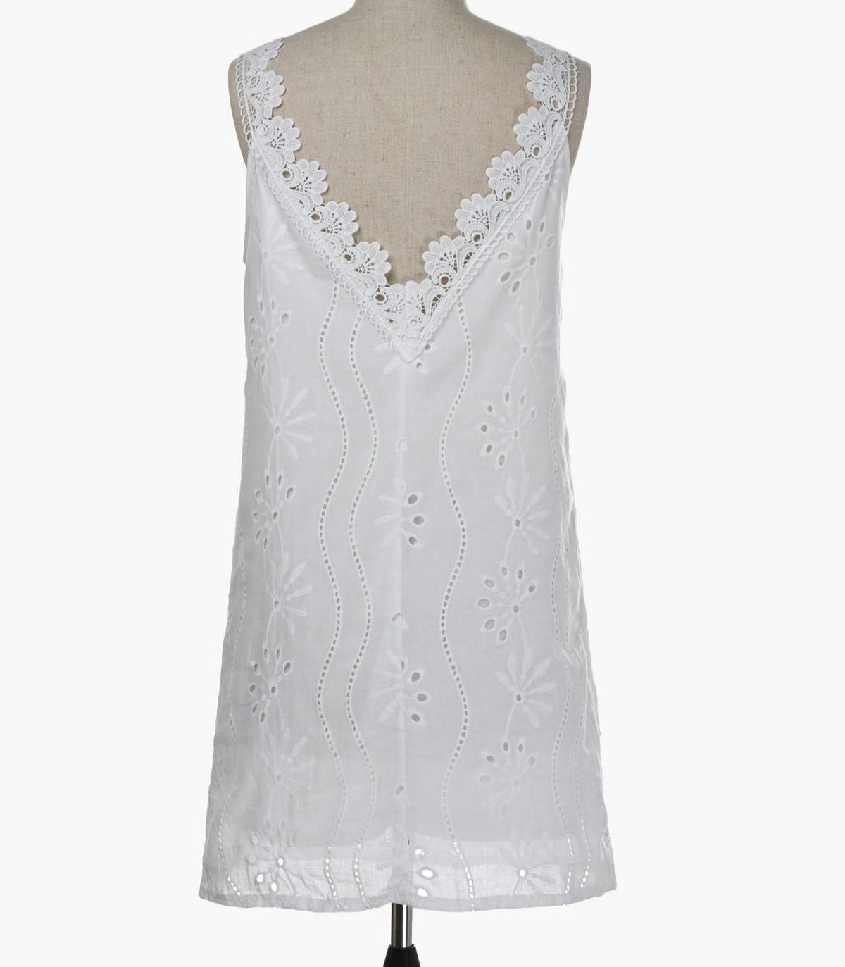 Eyelet Embroidered V Neck Mini Sundress - White - 2