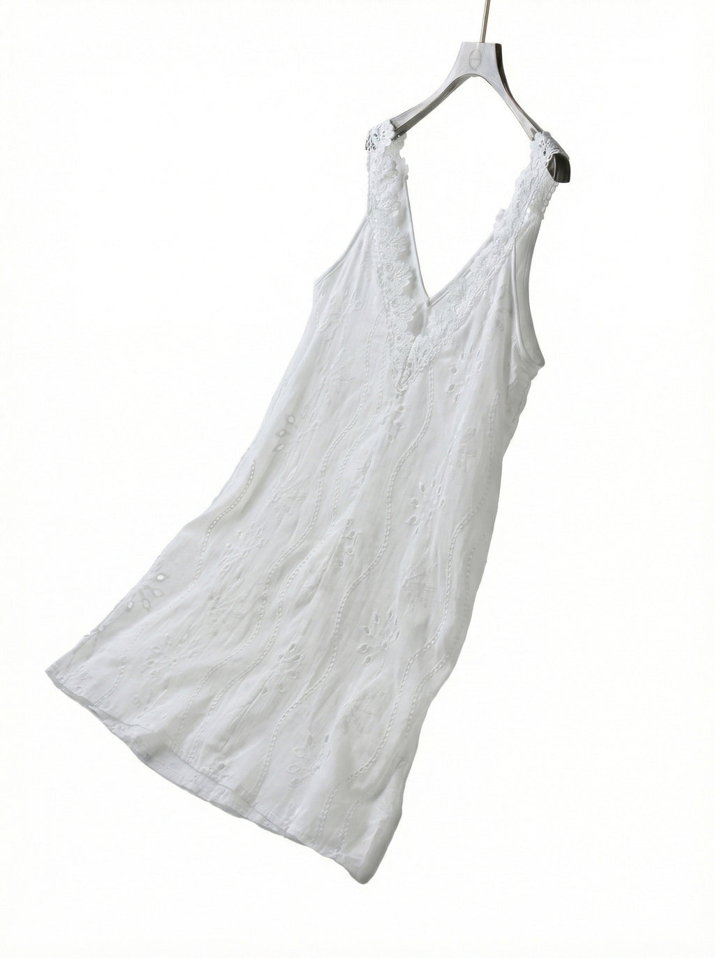Eyelet Embroidered V Neck Mini Sundress - White - 3