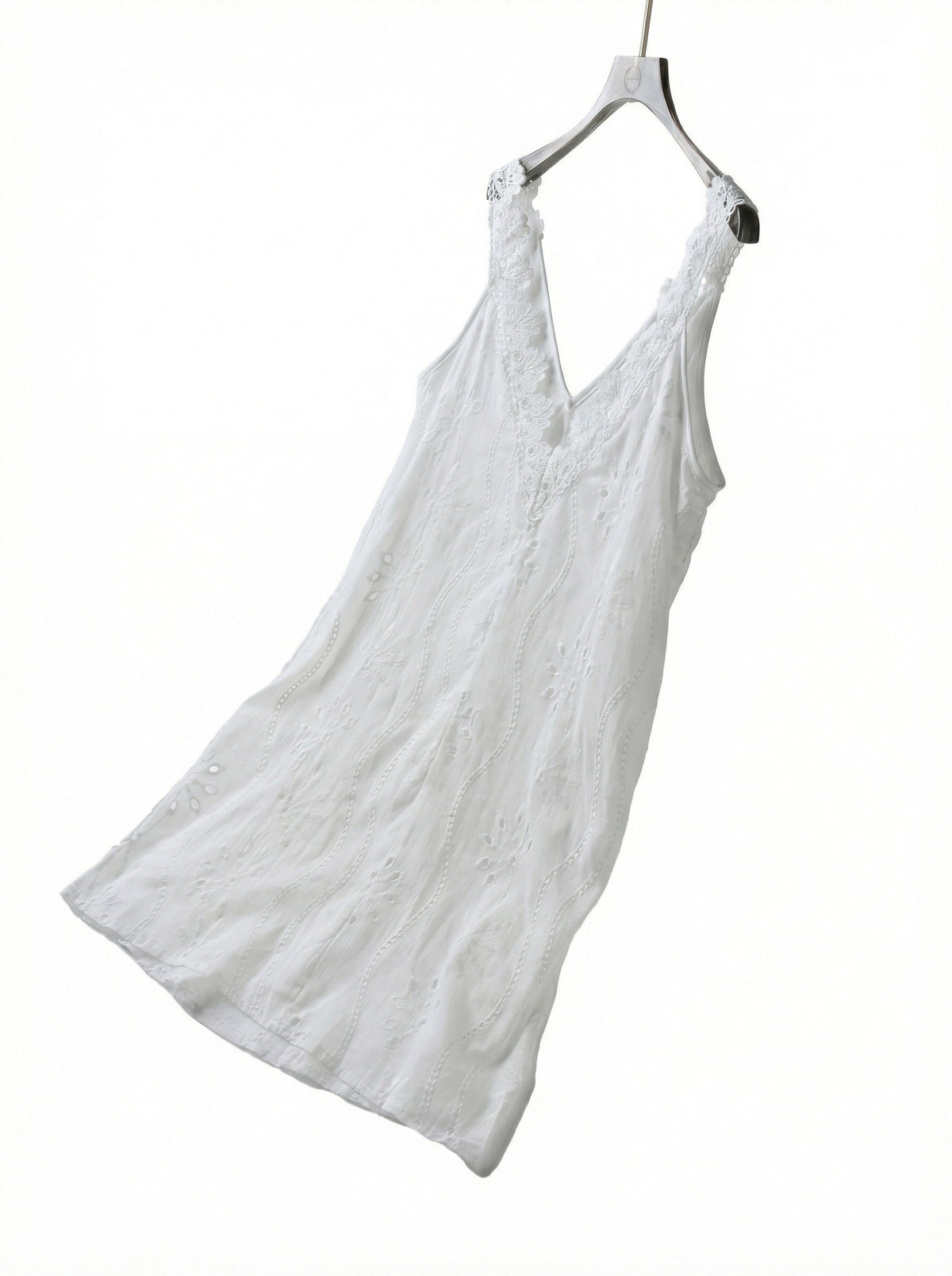 Eyelet Embroidered V Neck Mini Sundress - White - 3