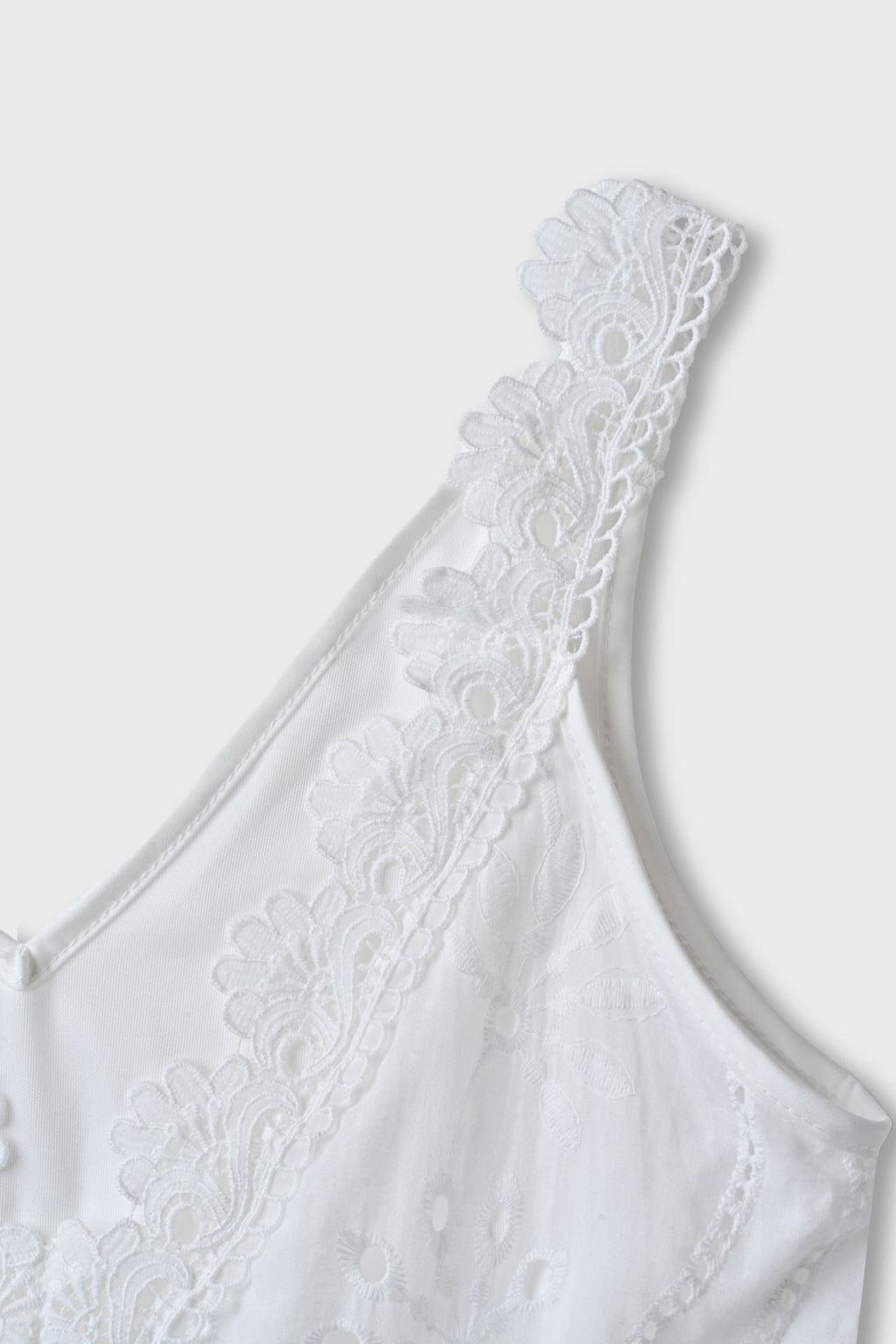 Eyelet Embroidered V Neck Mini Sundress - White - 4