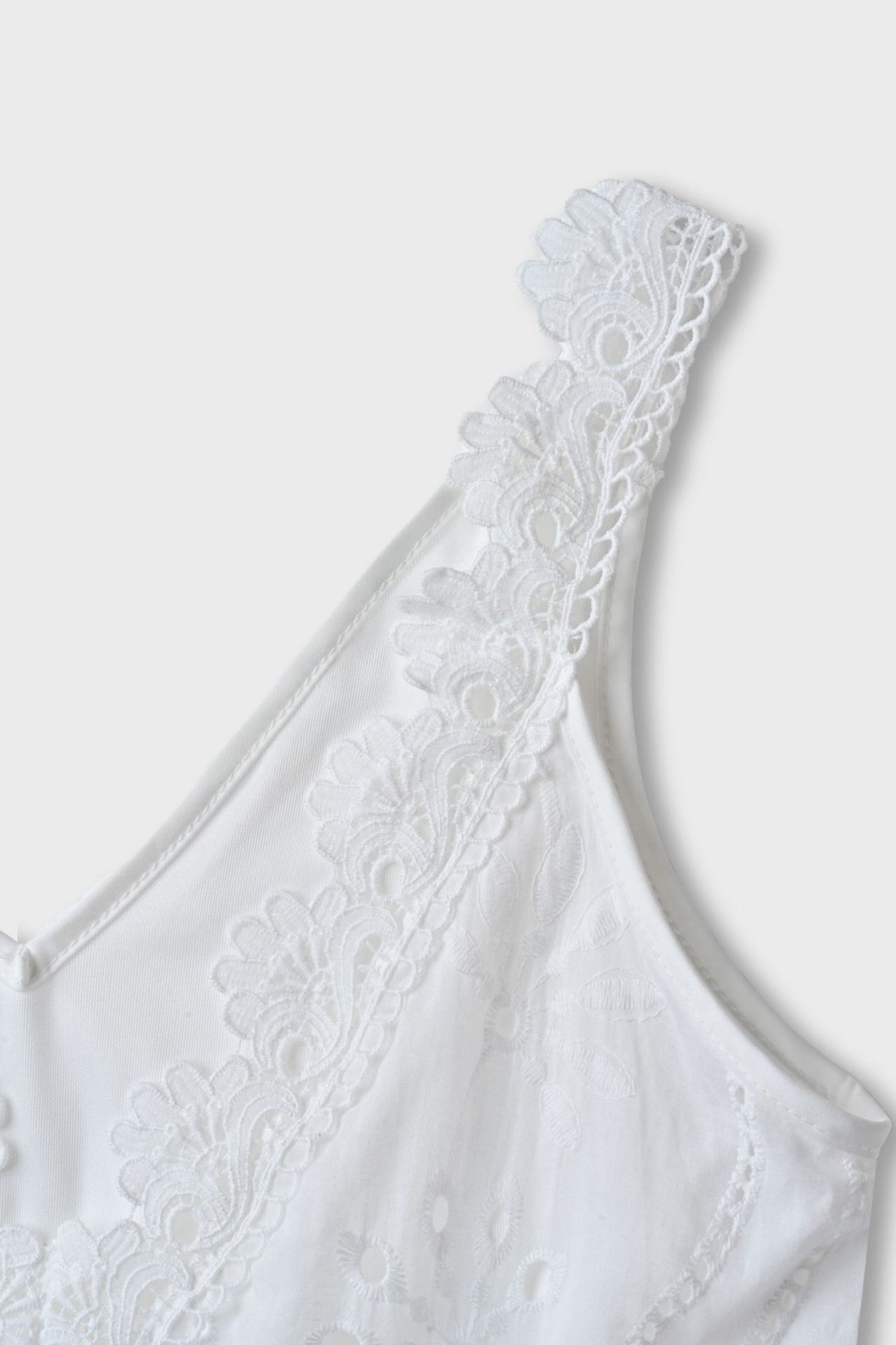 Eyelet Embroidered V Neck Mini Sundress - White - 4