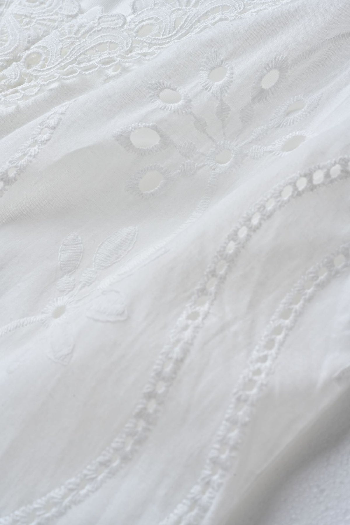 Eyelet Embroidered V Neck Mini Sundress - White - 6