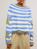 Star Patchwork Oversized Raw Hem Sweatshirt - Stripe_02