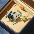 Enamel Panda On Bamboo Brooch - Gold