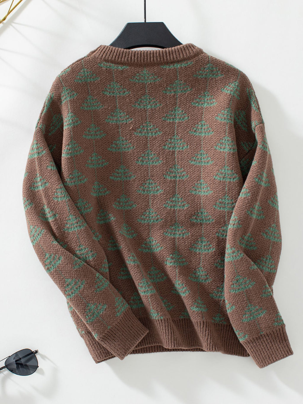 Shell Motif Jacquard Crewneck Sweater - Coffee - 1