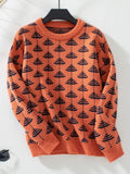 Shell Motif Jacquard Crewneck Sweater - Orange