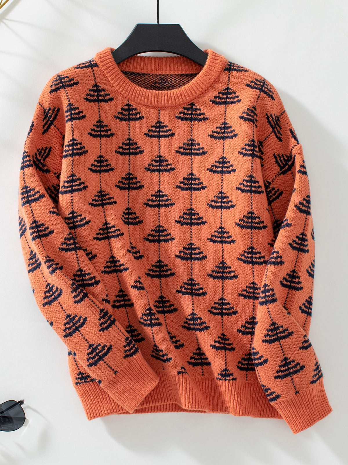 Shell Motif Jacquard Crewneck Sweater - Orange