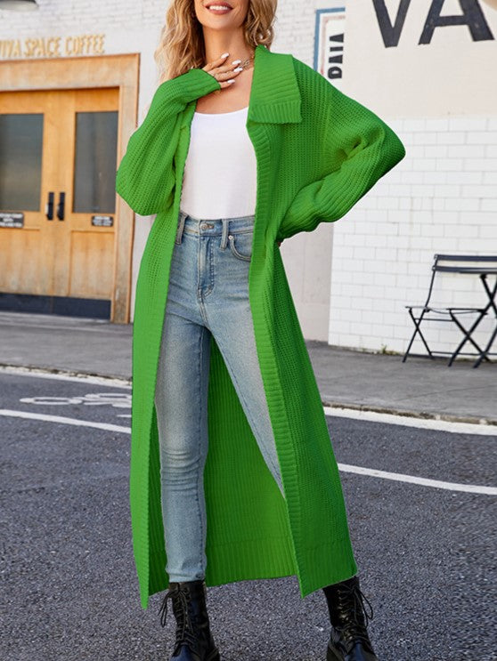 Collared Floor Length Open Knit Duster Cardigan