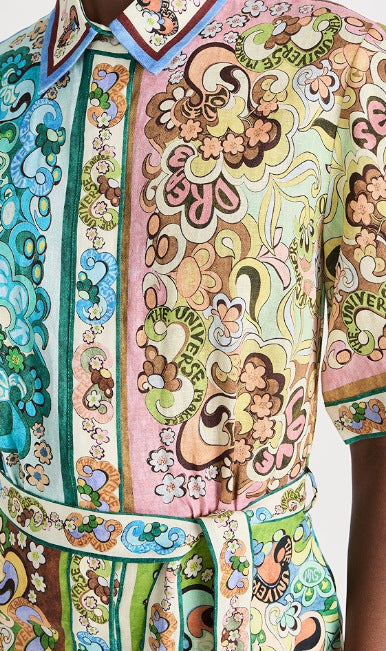 Mixed Floral Patchwork Print Mini Shirt Dress - Green - 2