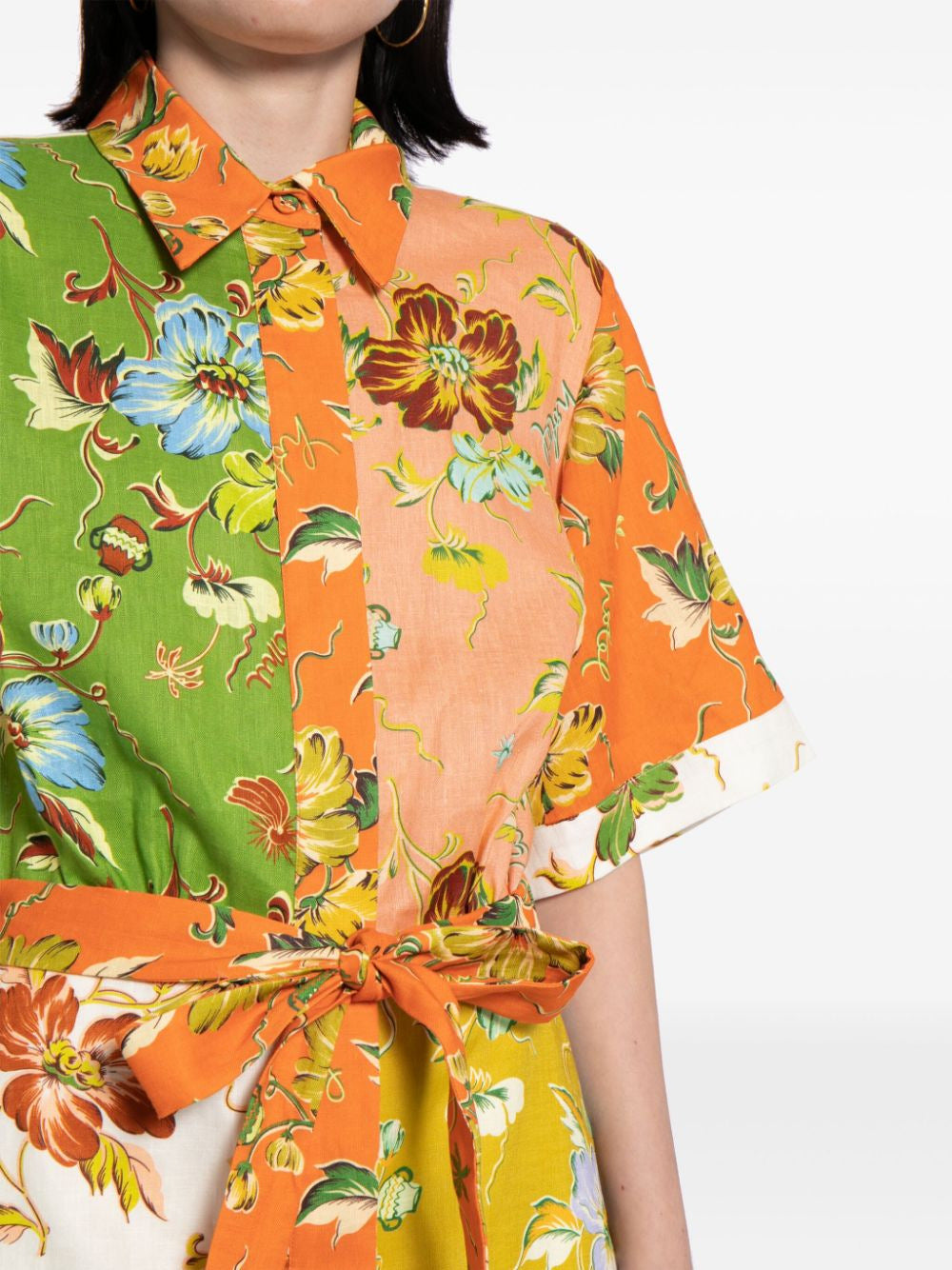 Mixed Floral Patchwork Print Mini Shirt Dress - Yellow - 3