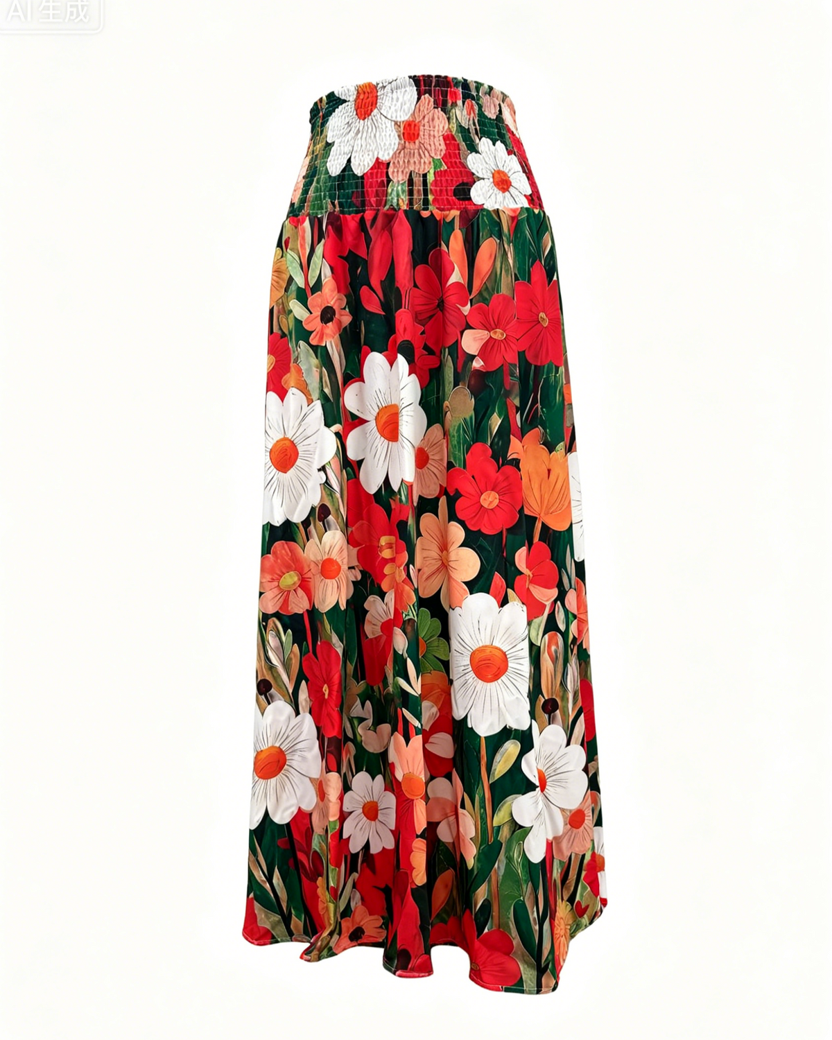 Retro Floral Maxi Skirt With Smocked Waist - Orange - 1