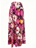 Retro Floral Maxi Skirt With Smocked Waist - Pink
