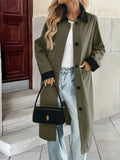 Contrast Collar Longline Single Breasted Coat - Green