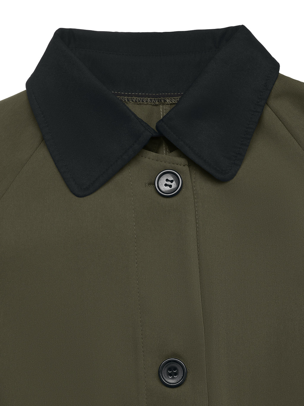 Contrast Collar Longline Single Breasted Coat - Green - 1