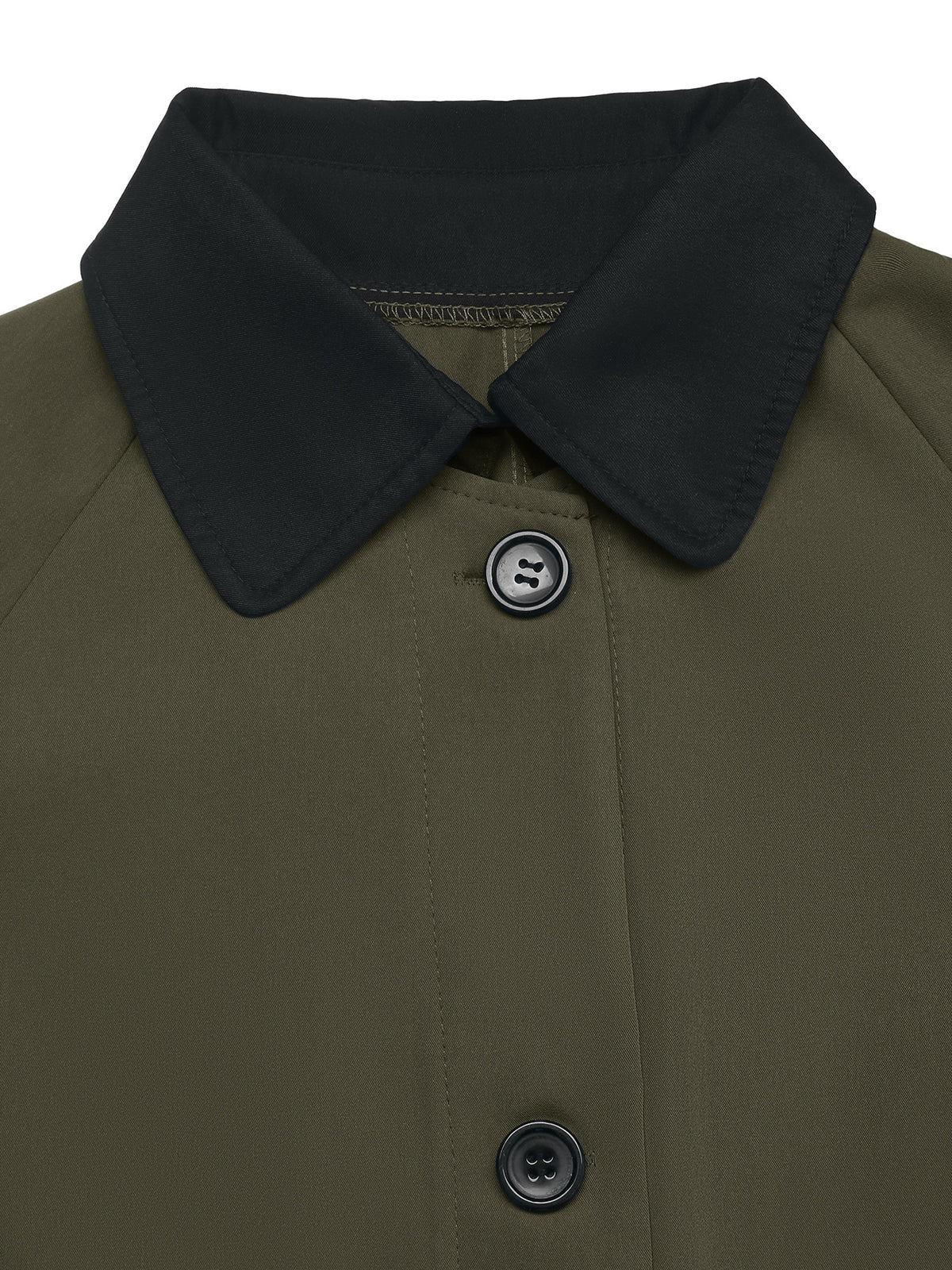Contrast Collar Longline Single Breasted Coat - Green - 1