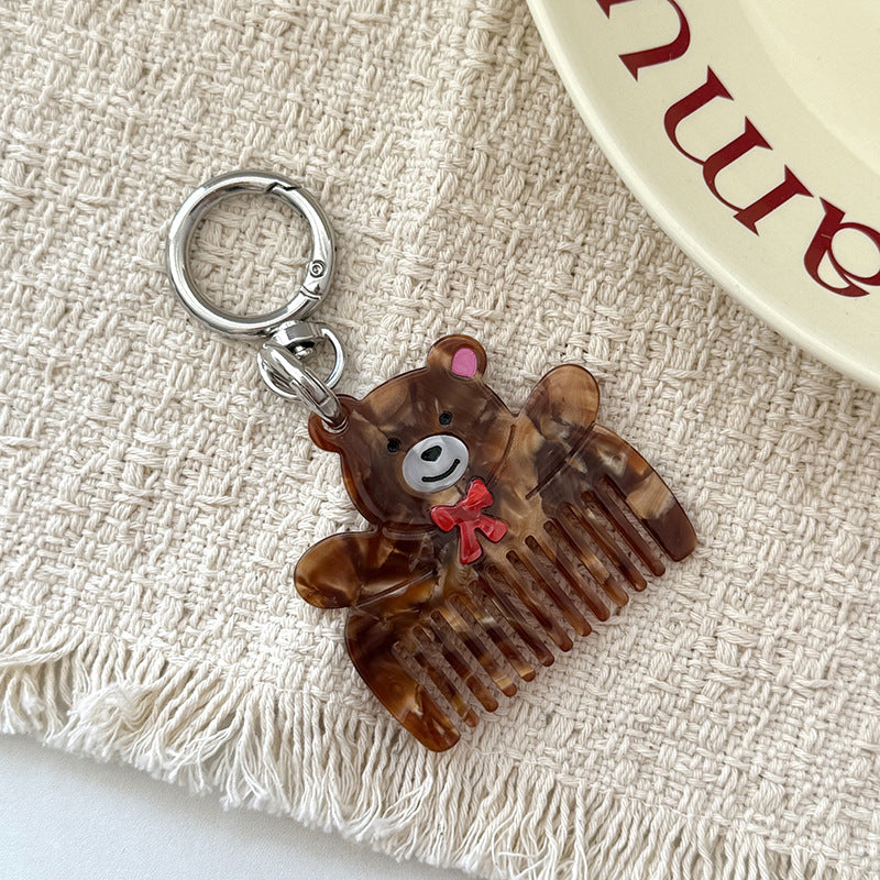 Animal Shaped Mini Comb Keychain Charm - Bear