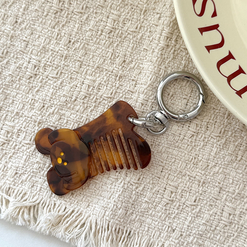 Animal Shaped Mini Comb Keychain Charm - Coffee