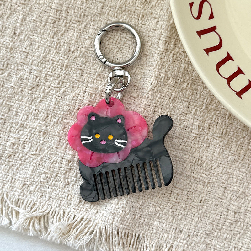 Animal Shaped Mini Comb Keychain Charm - Flower