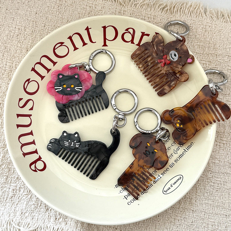 Animal Shaped Mini Comb Keychain Charm - Flower - 1