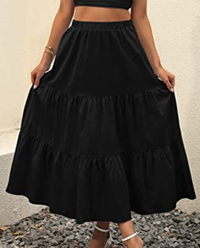 Tiered Maxi Skirt With Side Pockets - Black - 2