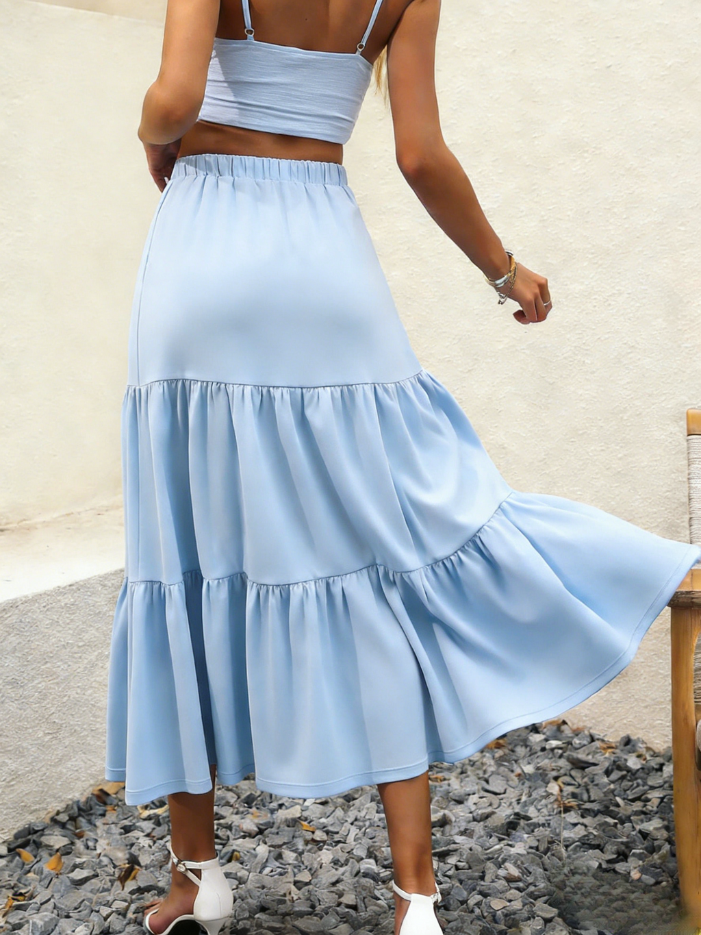 Tiered Maxi Skirt With Side Pockets - Blue - 2