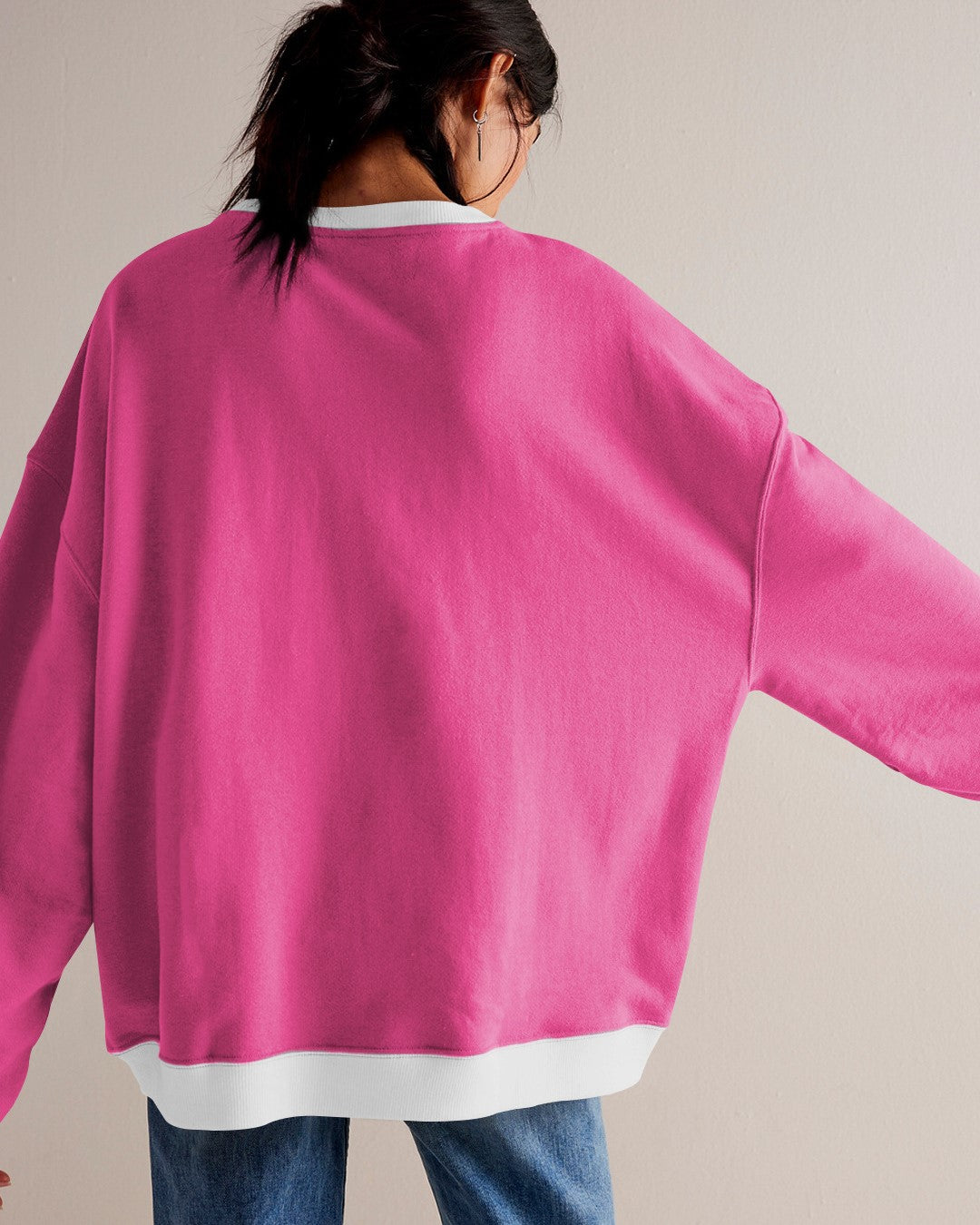 Oversized Sweatshirt With Contrast V Inset - RoseRed - 2